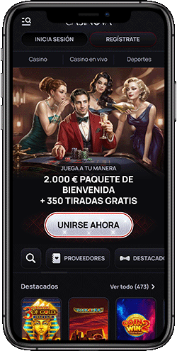 Captura de pantalla móvil de la página de inicio de Casinova