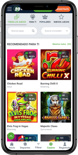 Captura de pantalla móvil de la página del casino de la casa de apuestas 20Bet