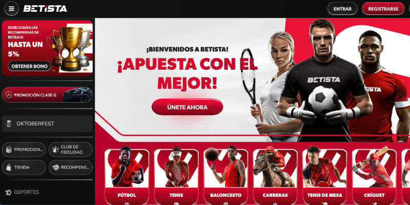 Captura de pantalla de la página de deportes de Betista