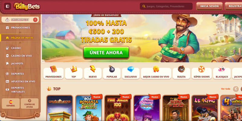 Captura de pantalla de la página de deportes de BillyBets