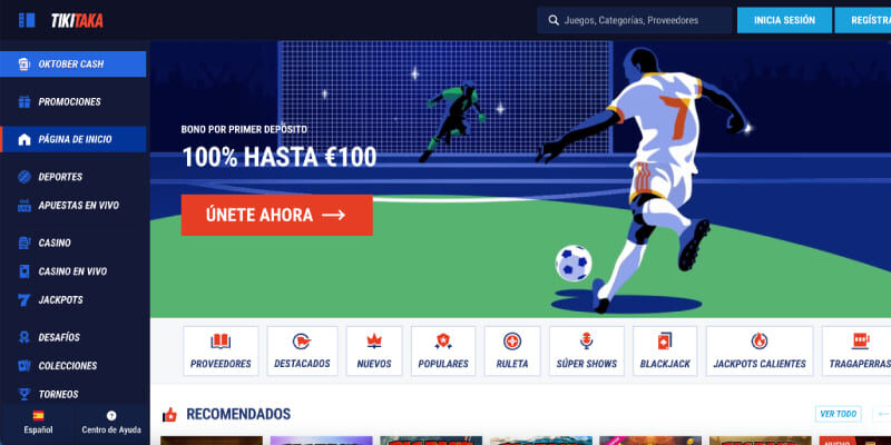 Captura de pantalla de la página de deportes de TikiTaka