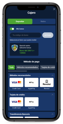 captura de pantalla de la página de depósito