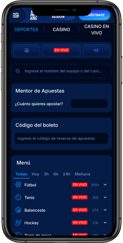 Captura de pantalla del menú de deportes de Boomerang-Bet en el móvil