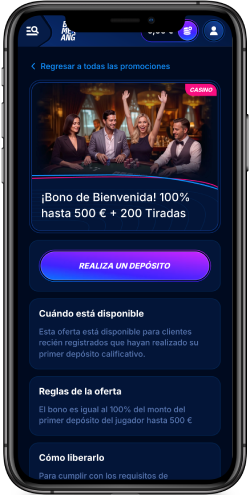 Captura de pantalla móvil del bono de bienvenida del casino Boomerang-Bet