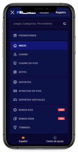Capture d'écran du menu Frumzi