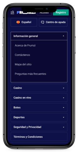 Capture d'écran du menu Frumzi 2