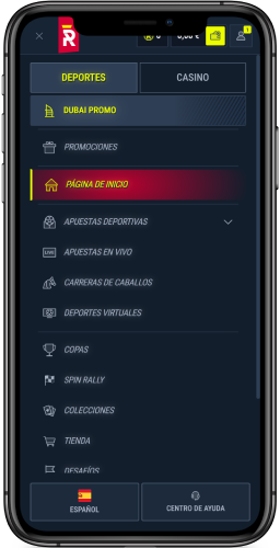 Imagen de navegación por el menú en la aplicación Rabona