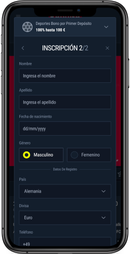 Imagen de paso 2 del proceso de registro en Rabona