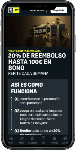 Una captura de pantalla de la página de bonificación de la casa de apuestas DAZN Bet