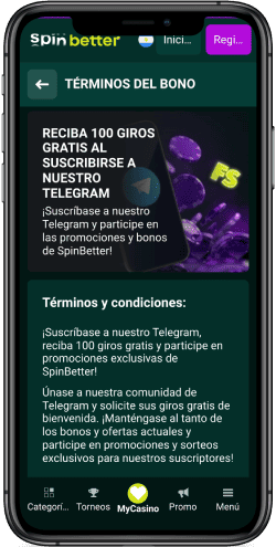 Una captura de pantalla de la página de bonificación de la casa de apuestas SpinBetter