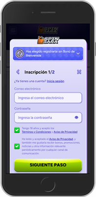 Captura de pantalla móvil de la página de registro de Spinbara 2