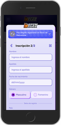 Captura de pantalla móvil de la página de registro de Spinbara 3