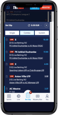 Captura de pantalla de apuestas combinadas y de sistema
