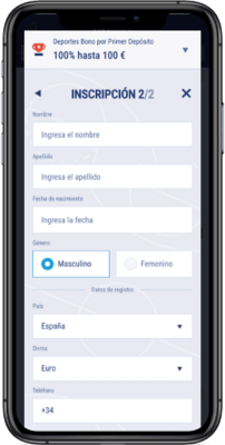 Captura de pantalla móvil de los pasos de registro 2