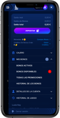 Captura de pantalla móvil de la gestión de cuentas en Boomerang-bet