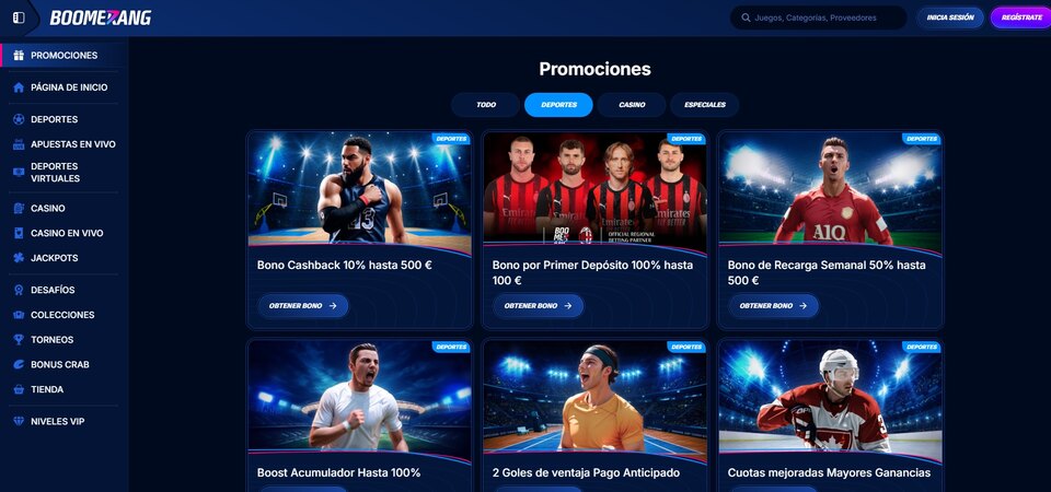 Imagen de la página promocional de Boomerang-bet