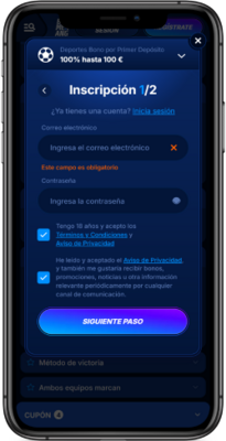 Mobile screenshot of registration at Boomerang-bet