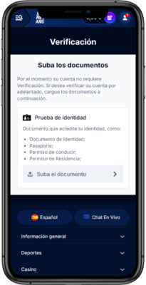 Captura de pantalla móvil de la verificación en Boomerang-bet