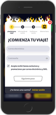 Captura de pantalla móvil de los pasos de registro