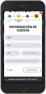 Captura de pantalla móvil de los pasos de registro 2