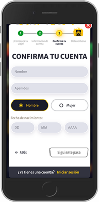 Captura de pantalla móvil de los pasos de registro 3