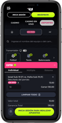 Captura de pantalla del cupón de apuestas
