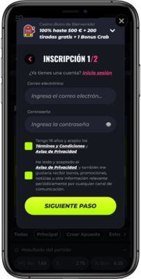 Captura de pantalla móvil de los pasos de registro 2