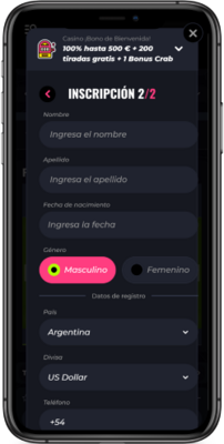 Captura de pantalla móvil de los pasos de registro 2