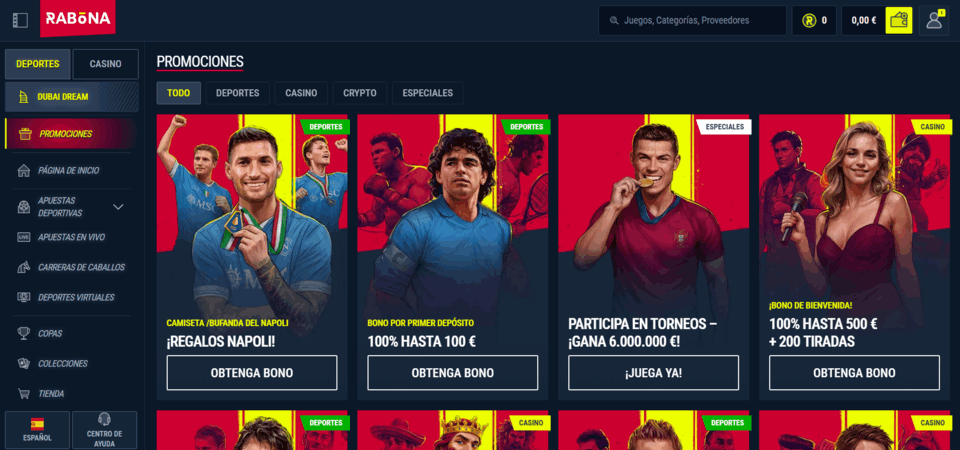 Una captura de pantalla de la página publicitaria de Rabona