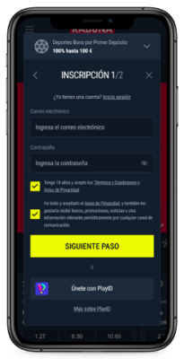 Captura de pantalla móvil de los pasos de registro