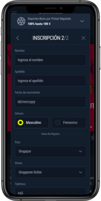 Captura de pantalla móvil de los pasos de registro 2