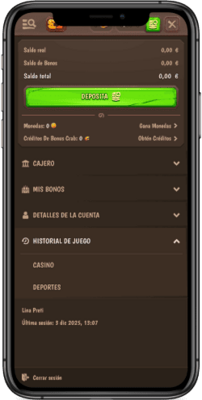 Captura de pantalla móvil de Gestión de la Cuenta