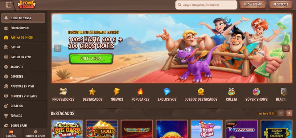 Imagen de la página principal de Stonevegas