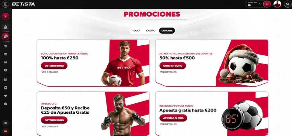 Captura de pantalla de la página de bonos de la casa de apuestas