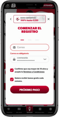 Captura de pantalla móvil de los pasos de registro 2