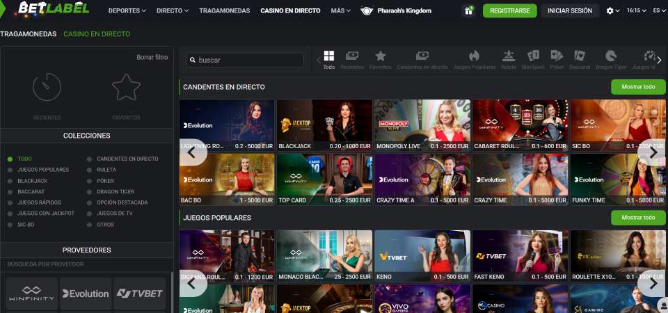 captura de pantalla de una página de casino en línea