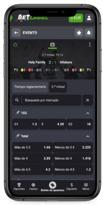 captura de pantalla de la página de apuestas