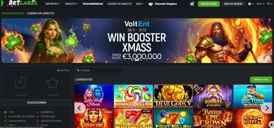 captura de pantalla de la página de tragamonedas