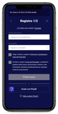Captura de pantalla móvil de los pasos de registro 2
